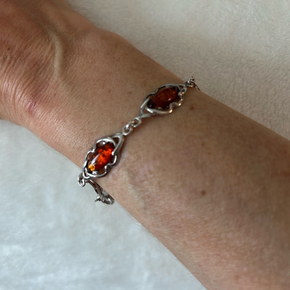 Elegant Silver and Baltic Amber Bracelet